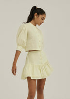 Falda-Short Laney de Lino con Volantes Escalonados | Amarillo Pastel