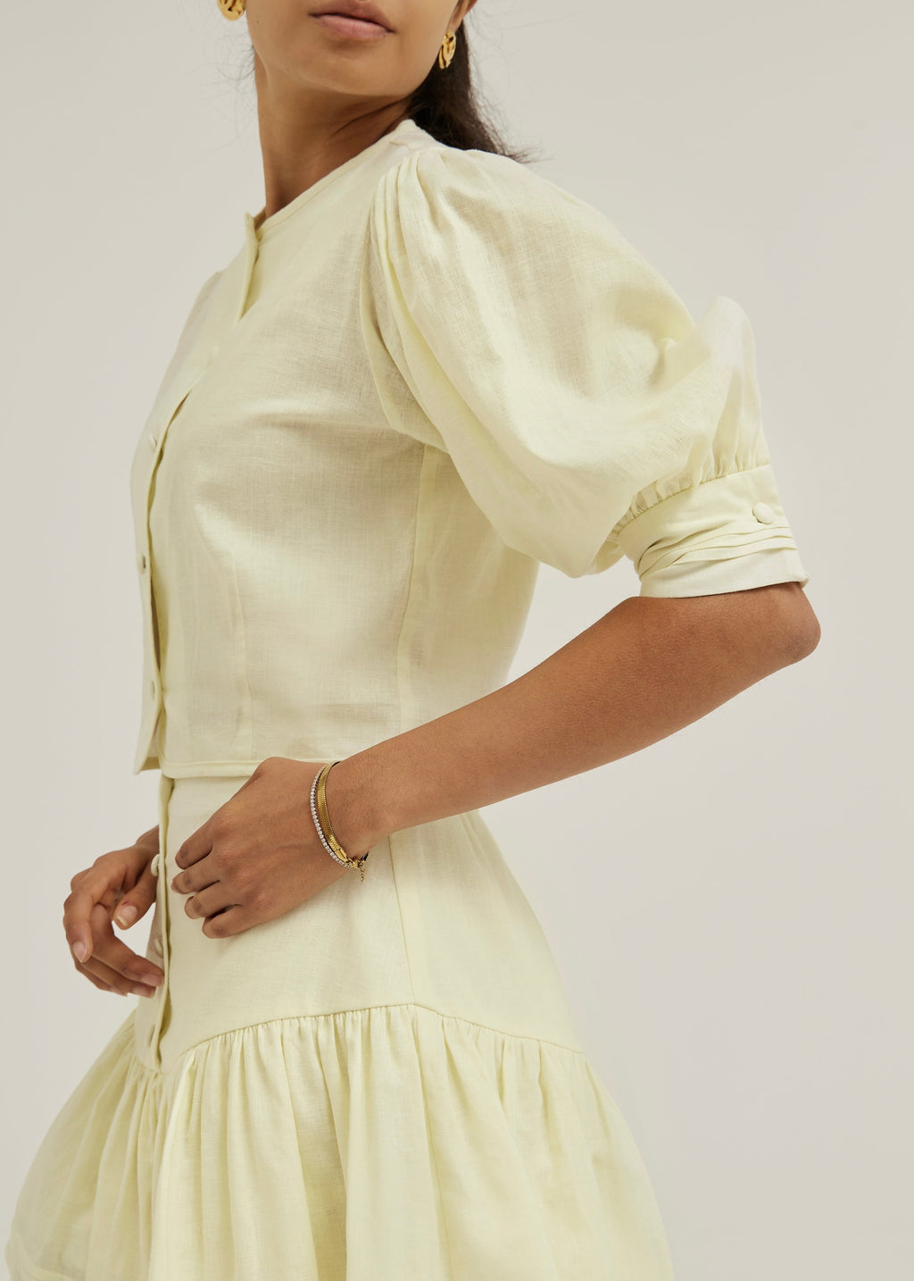 Blusa de lino Laney Button | Limón pastel