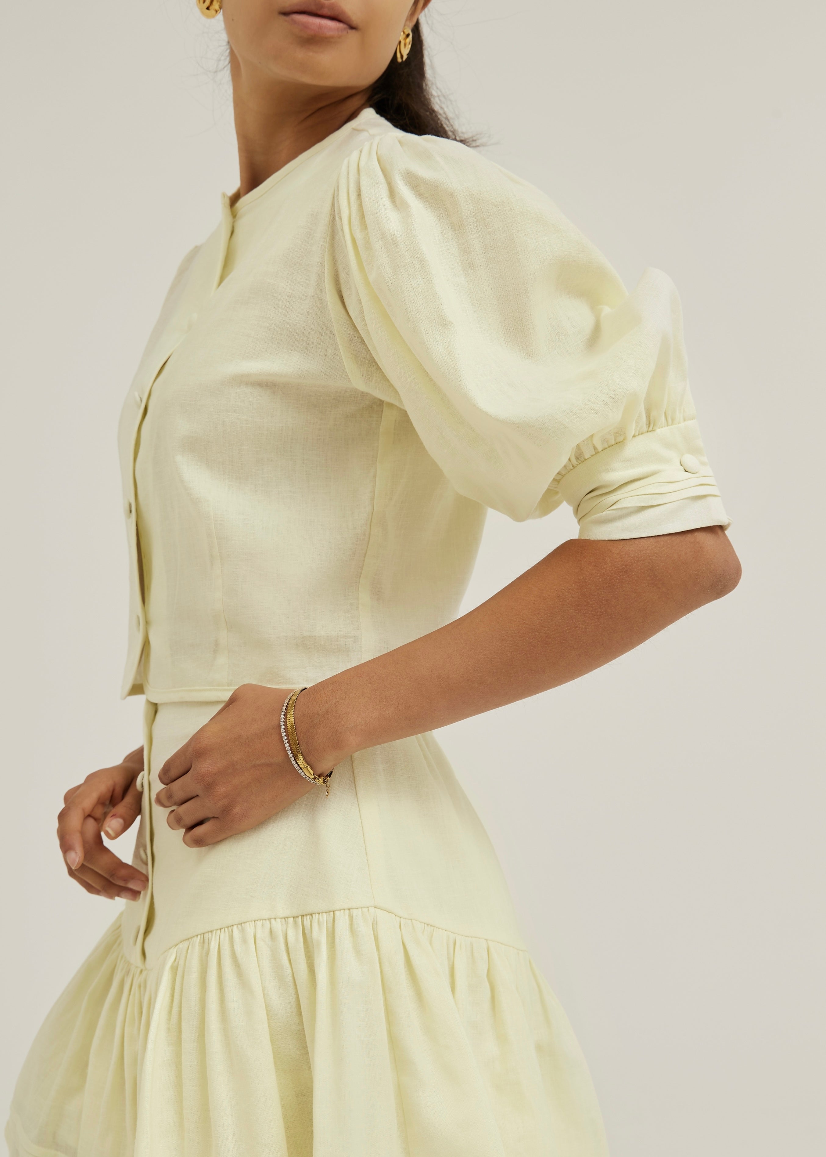Blusa de lino Laney Button | Limón pastel