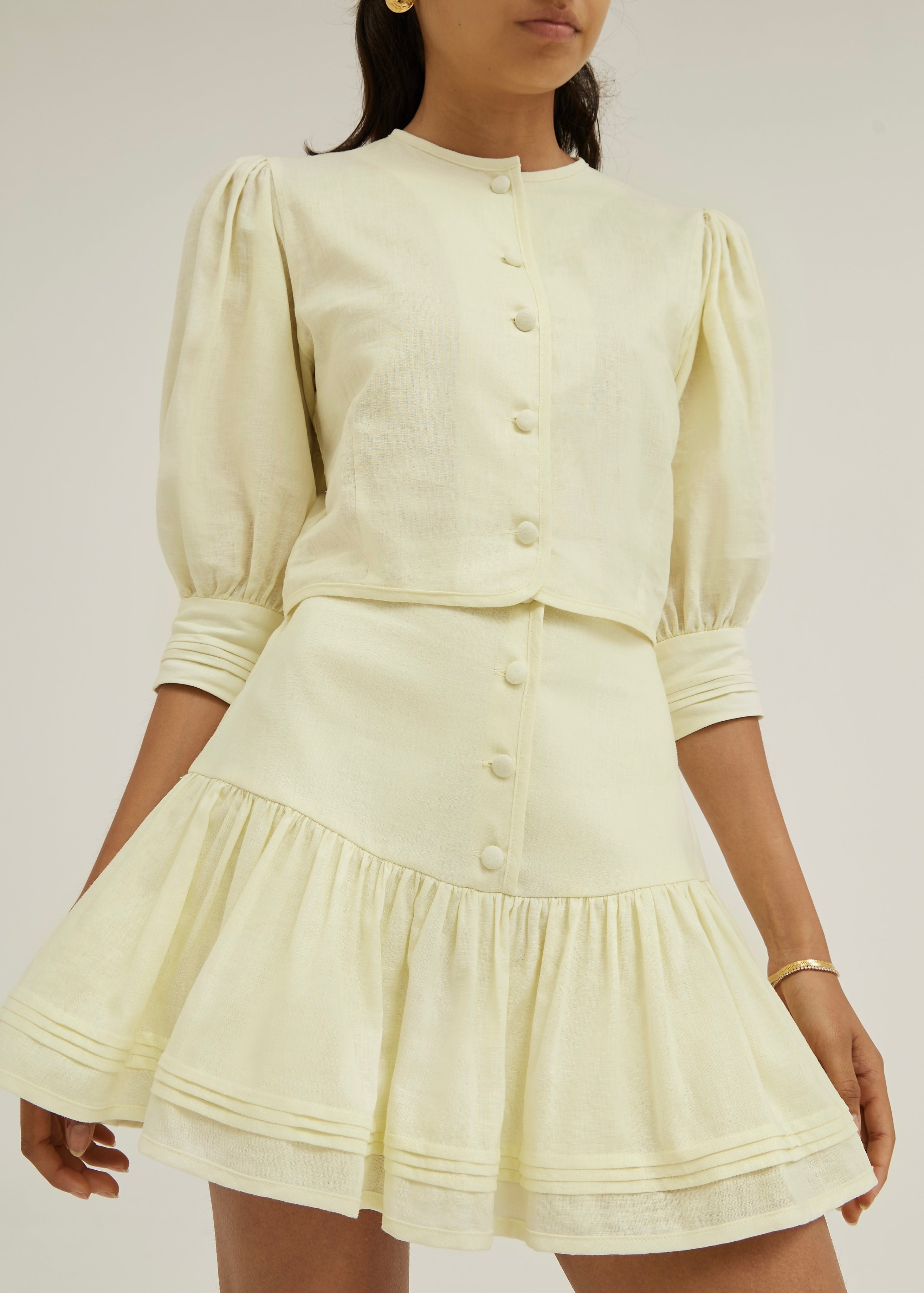Blusa de lino Laney Button | Limón pastel