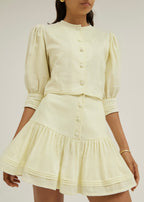 Falda-Short Laney de Lino con Volantes Escalonados | Amarillo Pastel