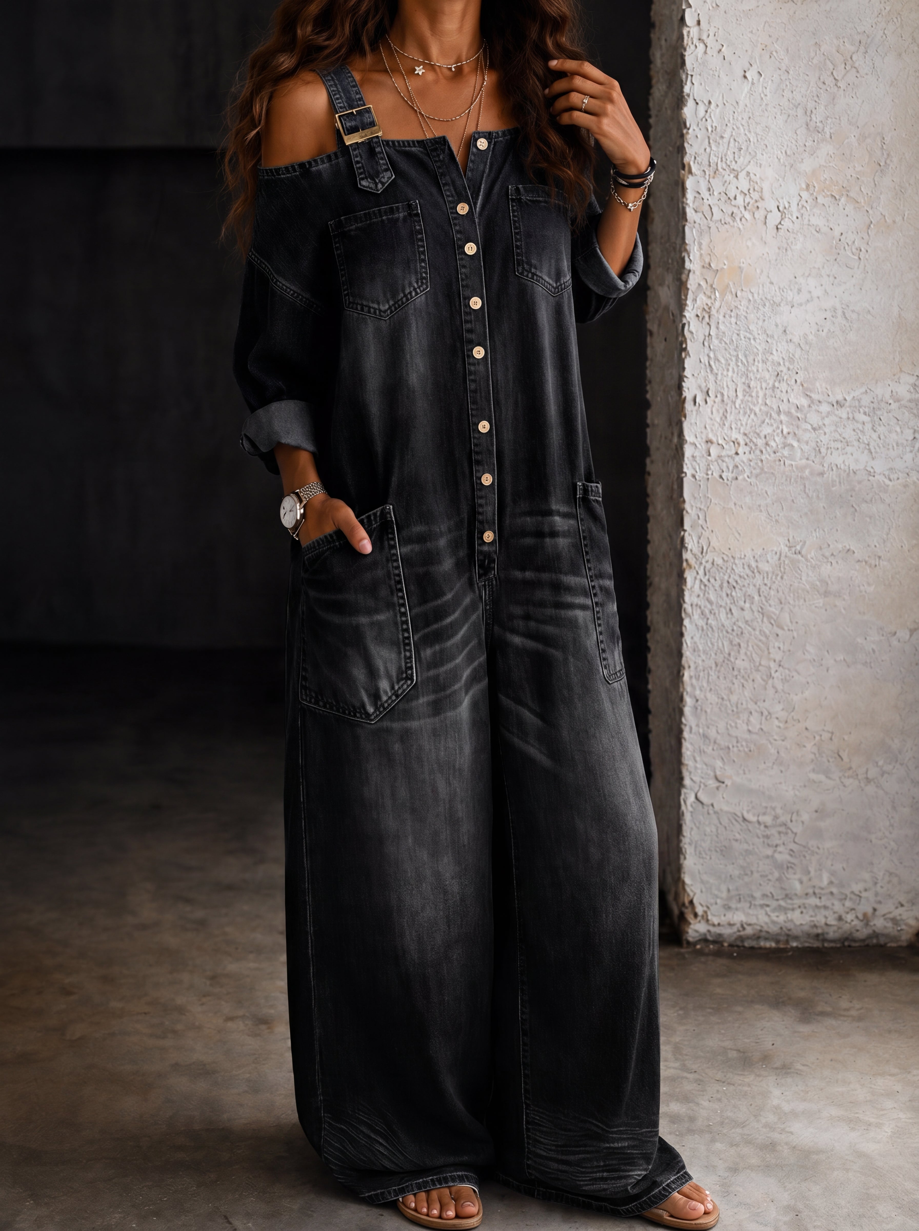 Mono Denim Oversize con Bolsillos