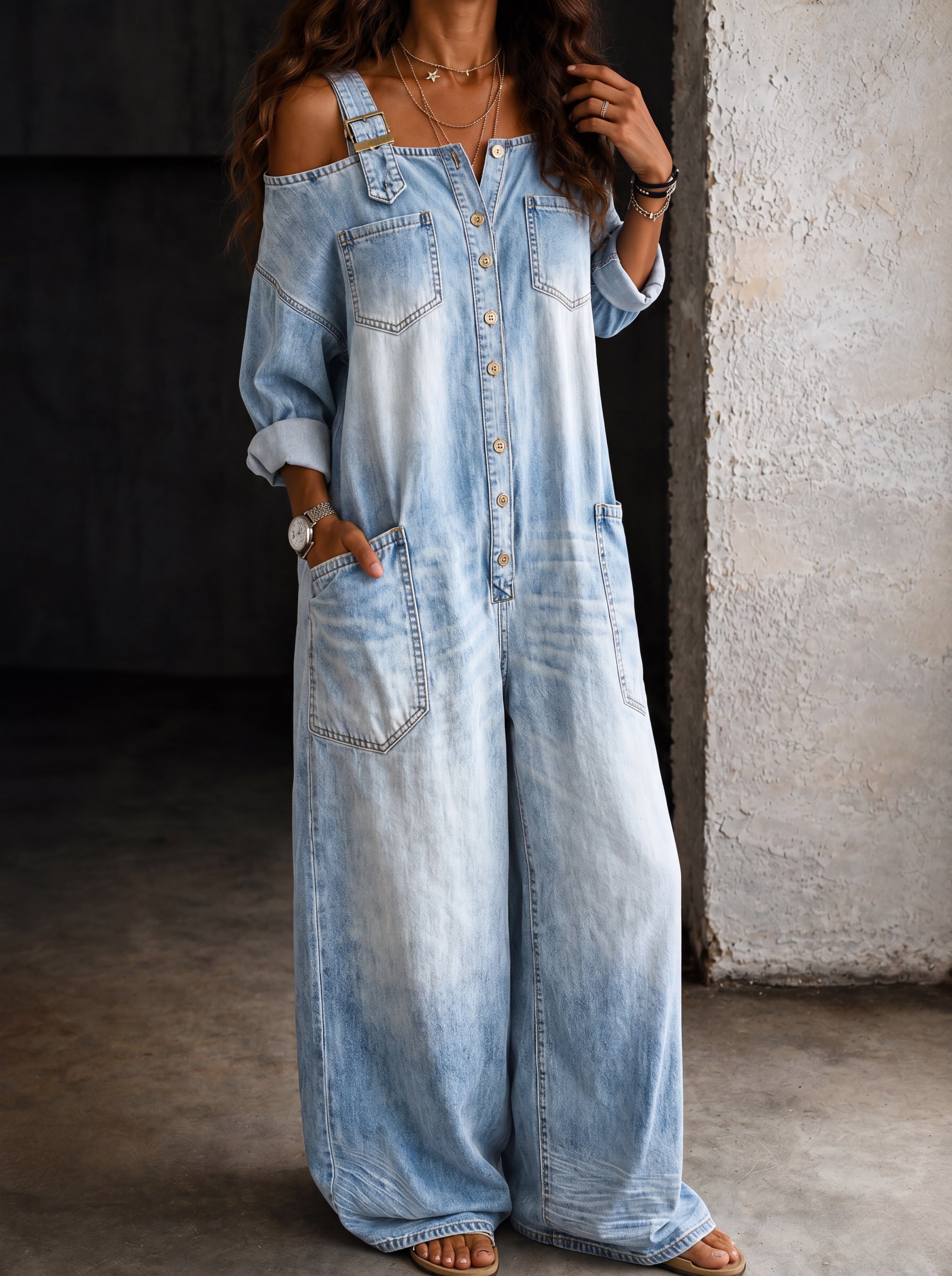 Mono Denim Oversize con Bolsillos