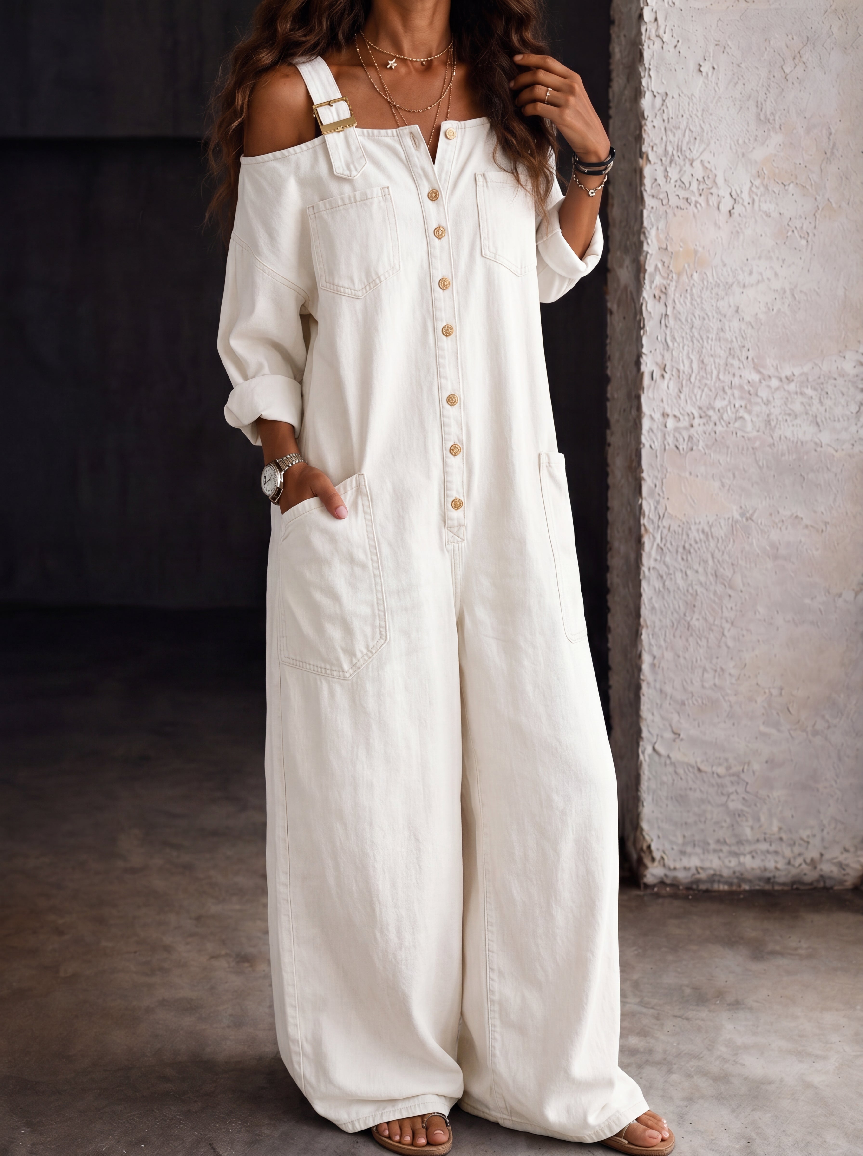 Mono Denim Oversize con Bolsillos