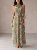 Livia | Elegante vestido largo con cuello halter y estampado floral