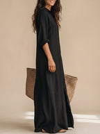 Soline™ | Vestido largo negro tipo maxi con botones