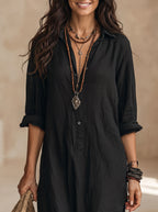 Soline™ | Vestido largo negro tipo maxi con botones
