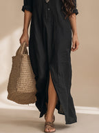 Soline™ | Vestido largo negro tipo maxi con botones