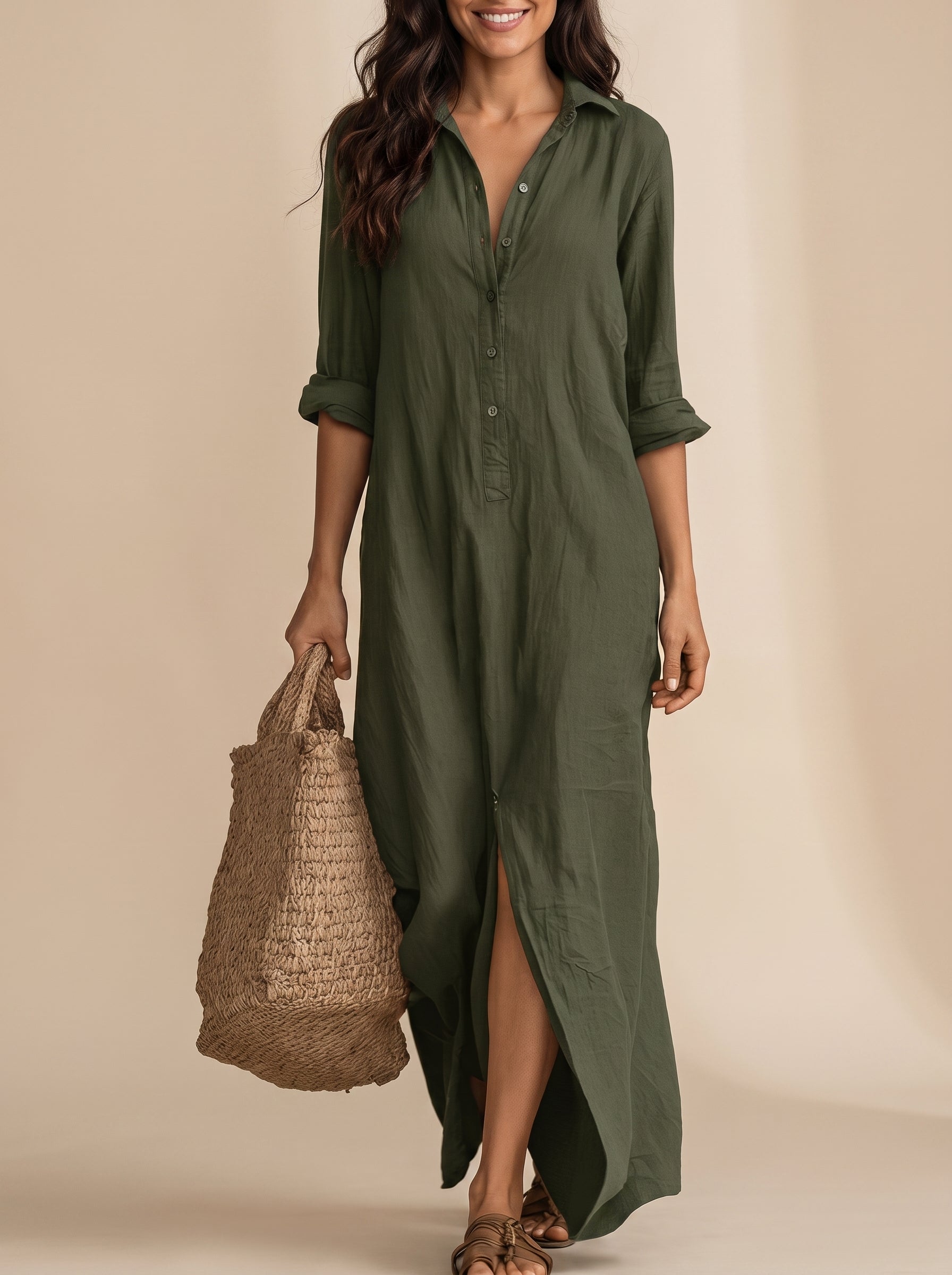Soline™ | Vestido largo negro tipo maxi con botones