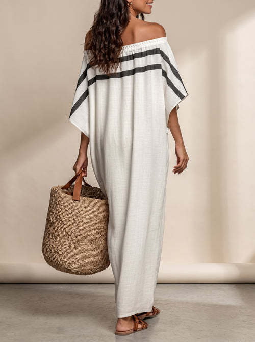 Aveline™ | Vestido largo con hombros al aire y mangas de murciélago