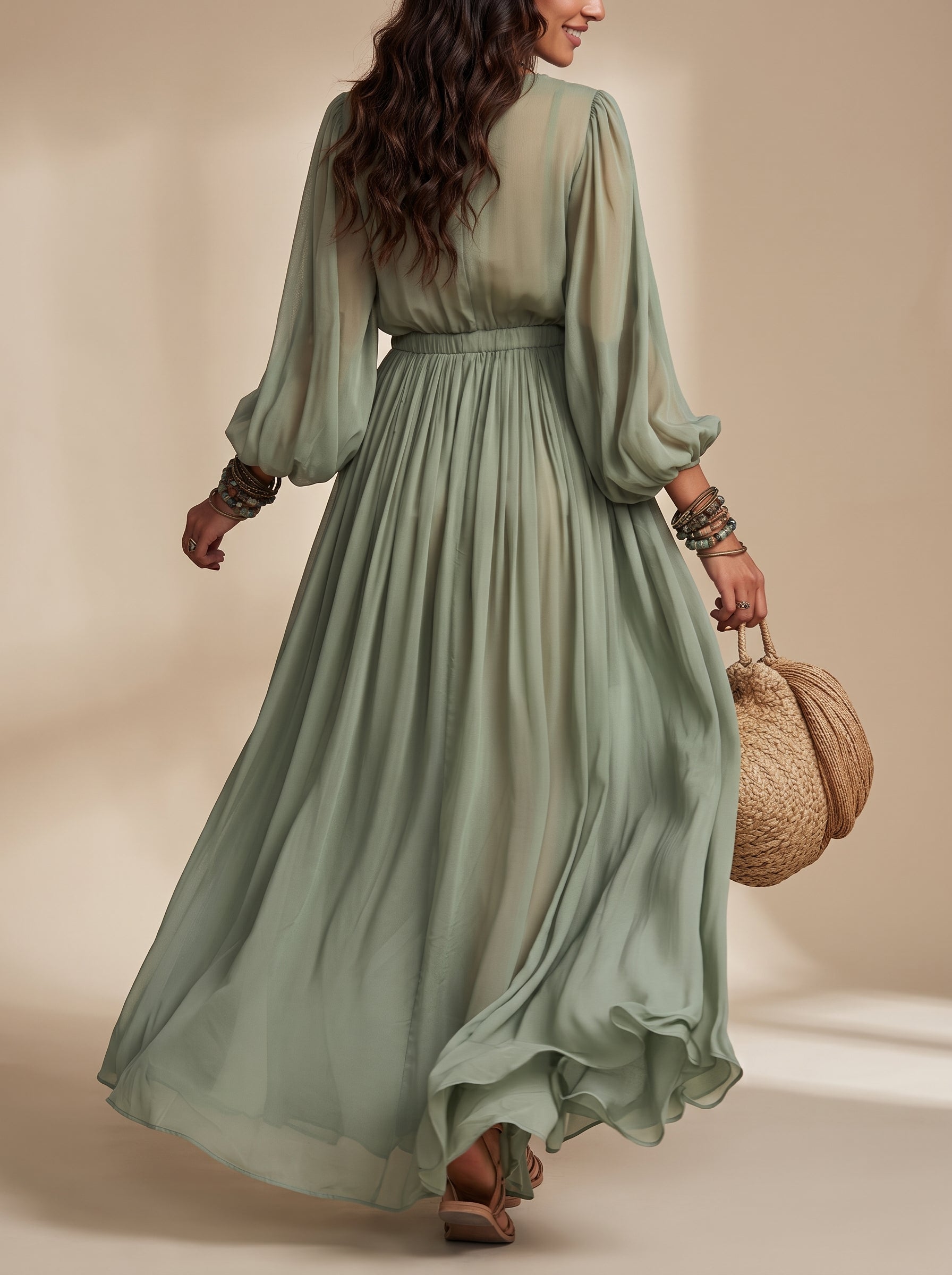 Élodine™ | Vestido largo de estilo bohemio con estampado floral