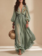 Élodine™ | Vestido largo de estilo bohemio con estampado floral