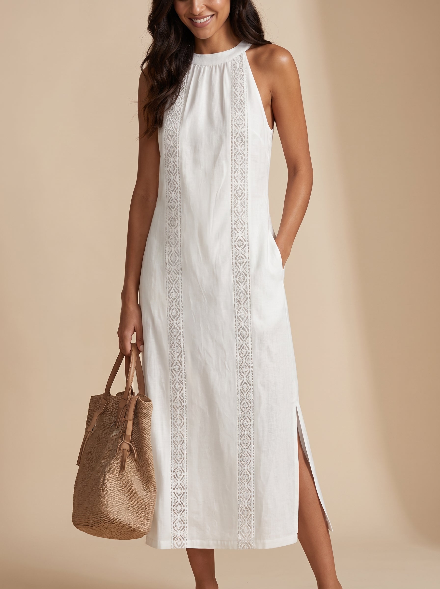 Jimena | Vestido midi de lino con cuello mao