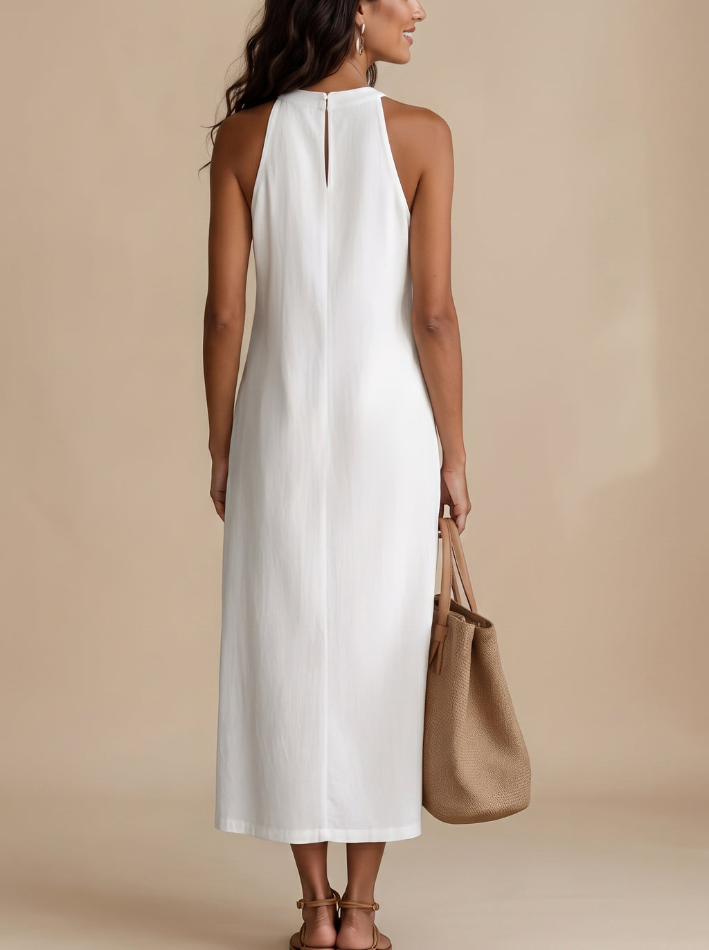 Jimena | Vestido midi de lino con cuello mao