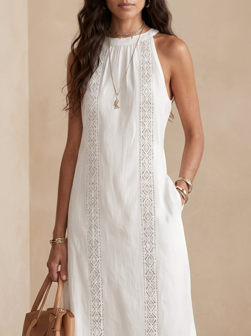 Jimena | Vestido midi de lino con cuello mao