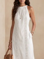Jimena | Vestido midi de lino con cuello mao