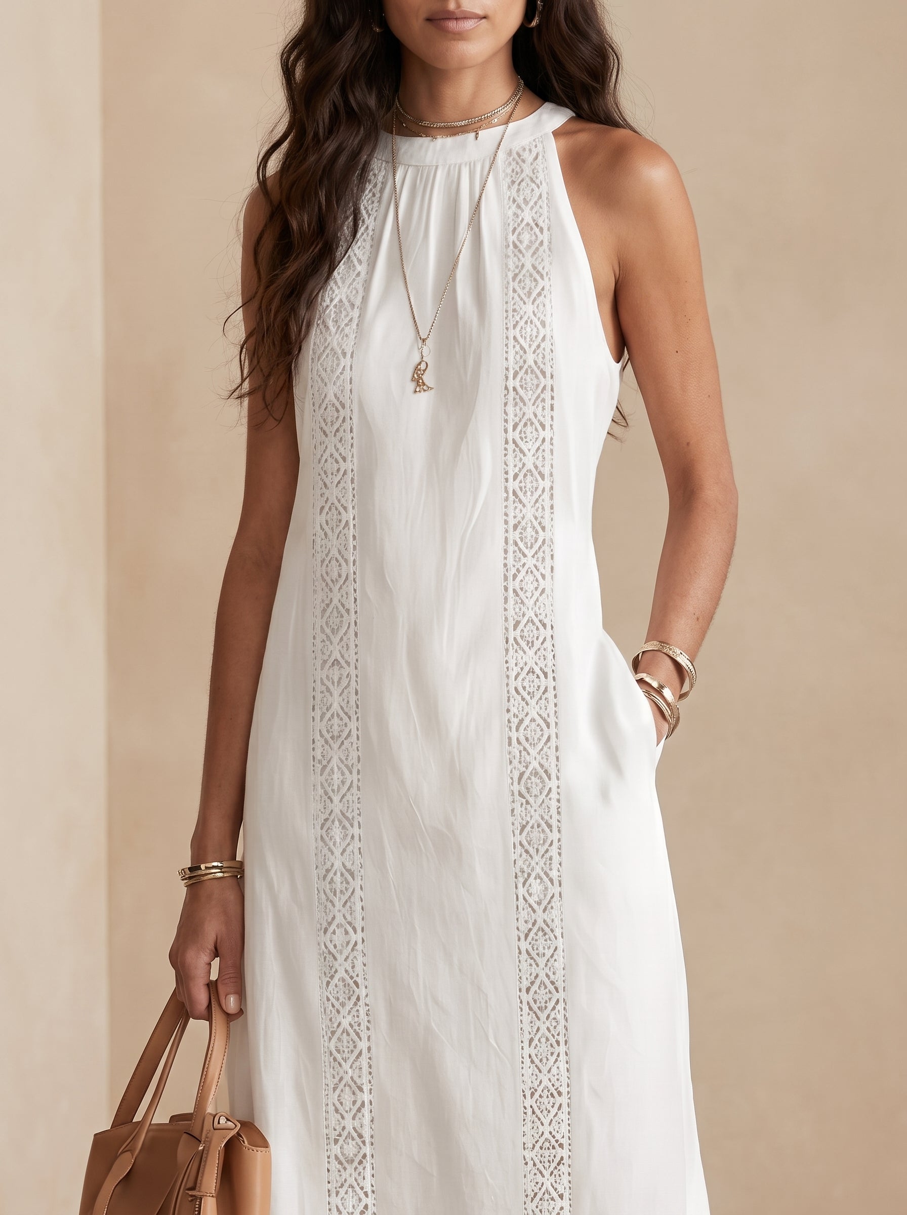Jimena | Vestido midi de lino con cuello mao