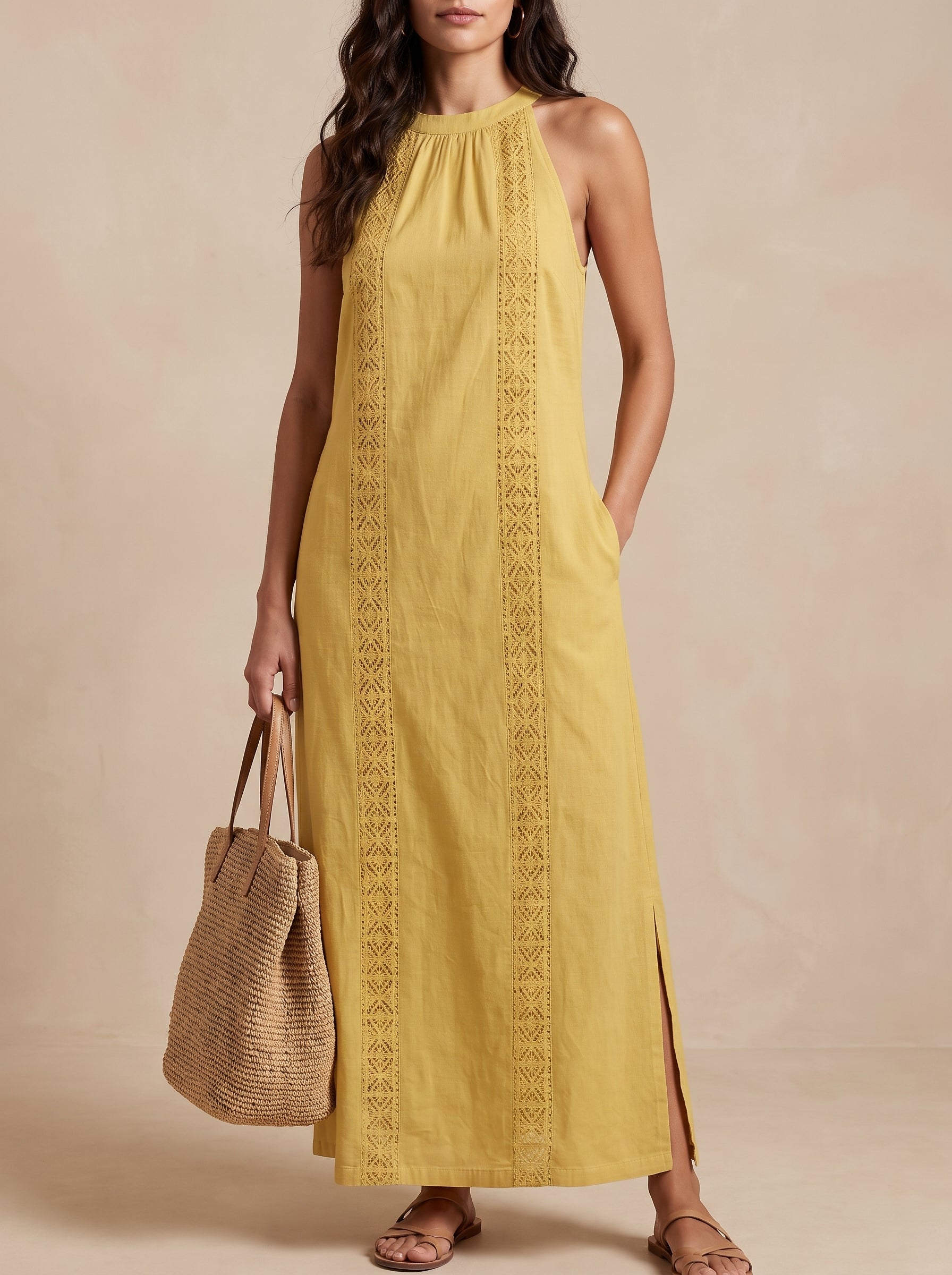 Jimena | Vestido midi de lino con cuello mao