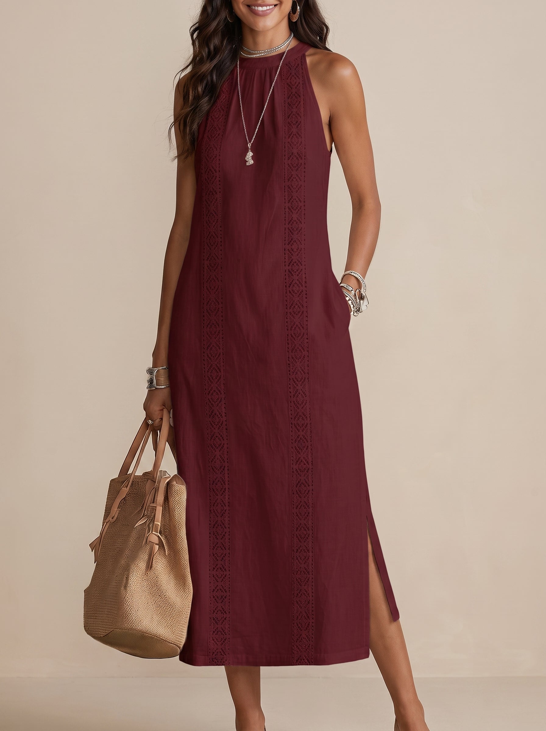 Jimena | Vestido midi de lino con cuello mao