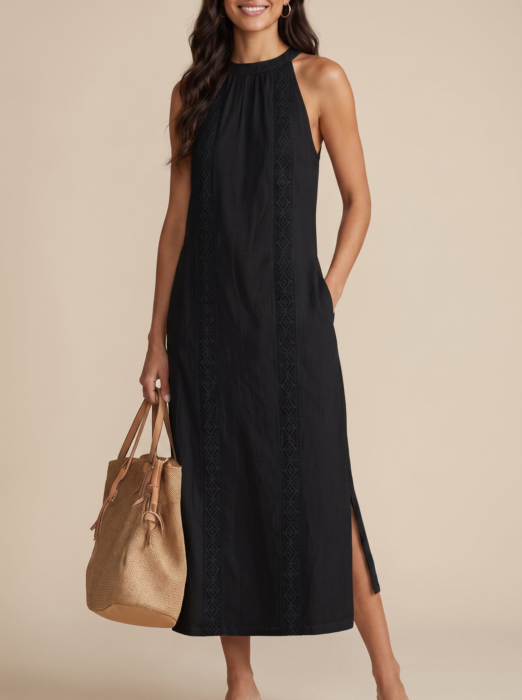 Jimena | Vestido midi de lino con cuello mao