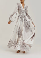 Vestido Tillie de manga voluminosa bordado | Blanco/Merlot