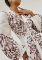 Vestido Tillie de manga voluminosa bordado | Blanco/Merlot
