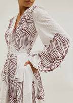 Vestido Tillie de manga voluminosa bordado | Blanco/Merlot