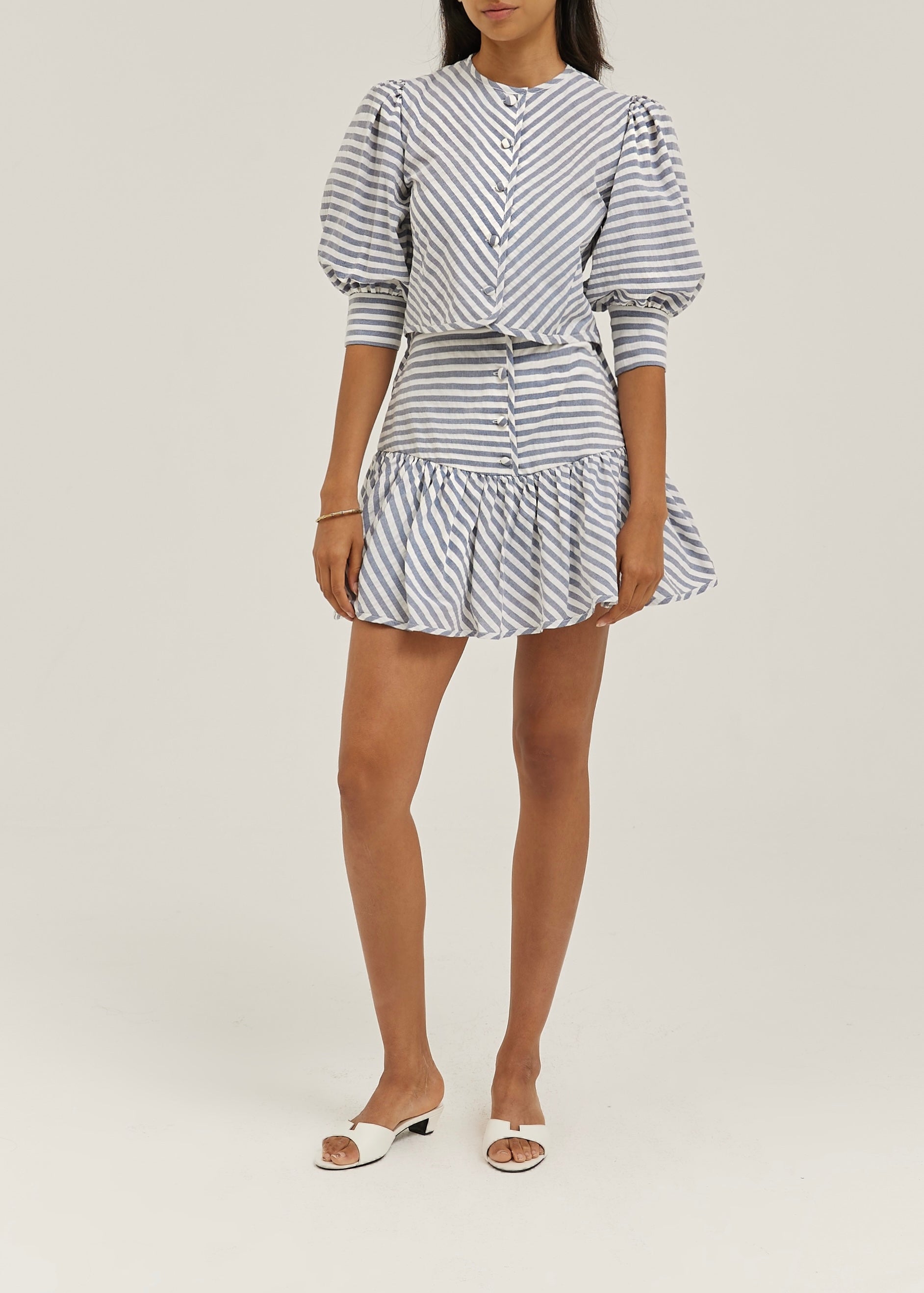 Blusa Laney de Resort a Rayas con Botones | Azul Marino/Blanco