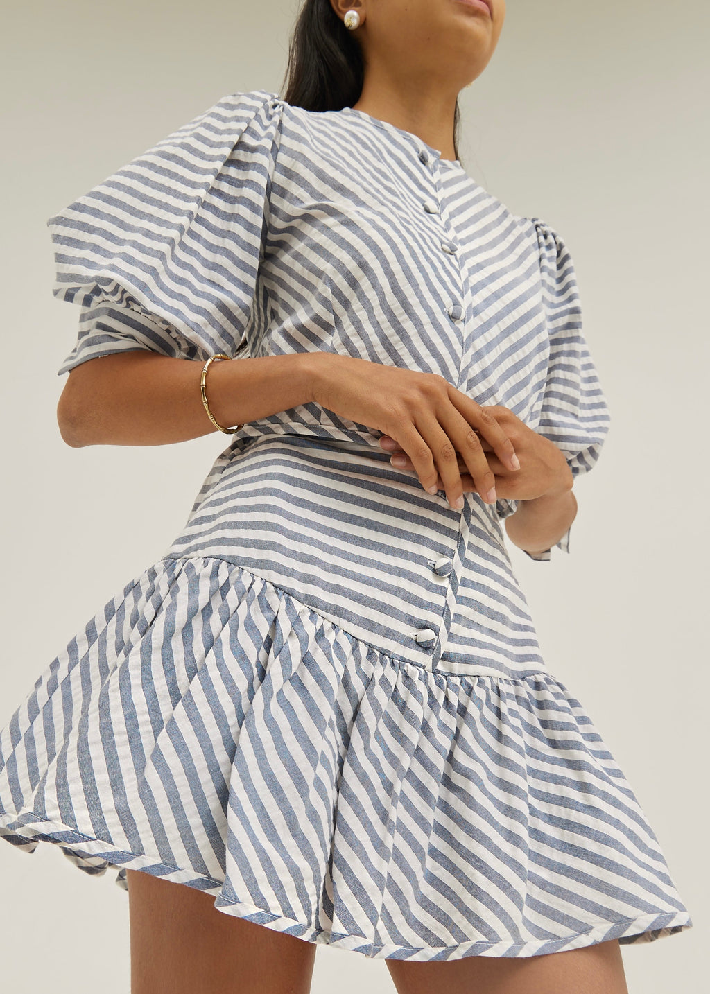 Blusa Laney de Resort a Rayas con Botones | Azul Marino/Blanco