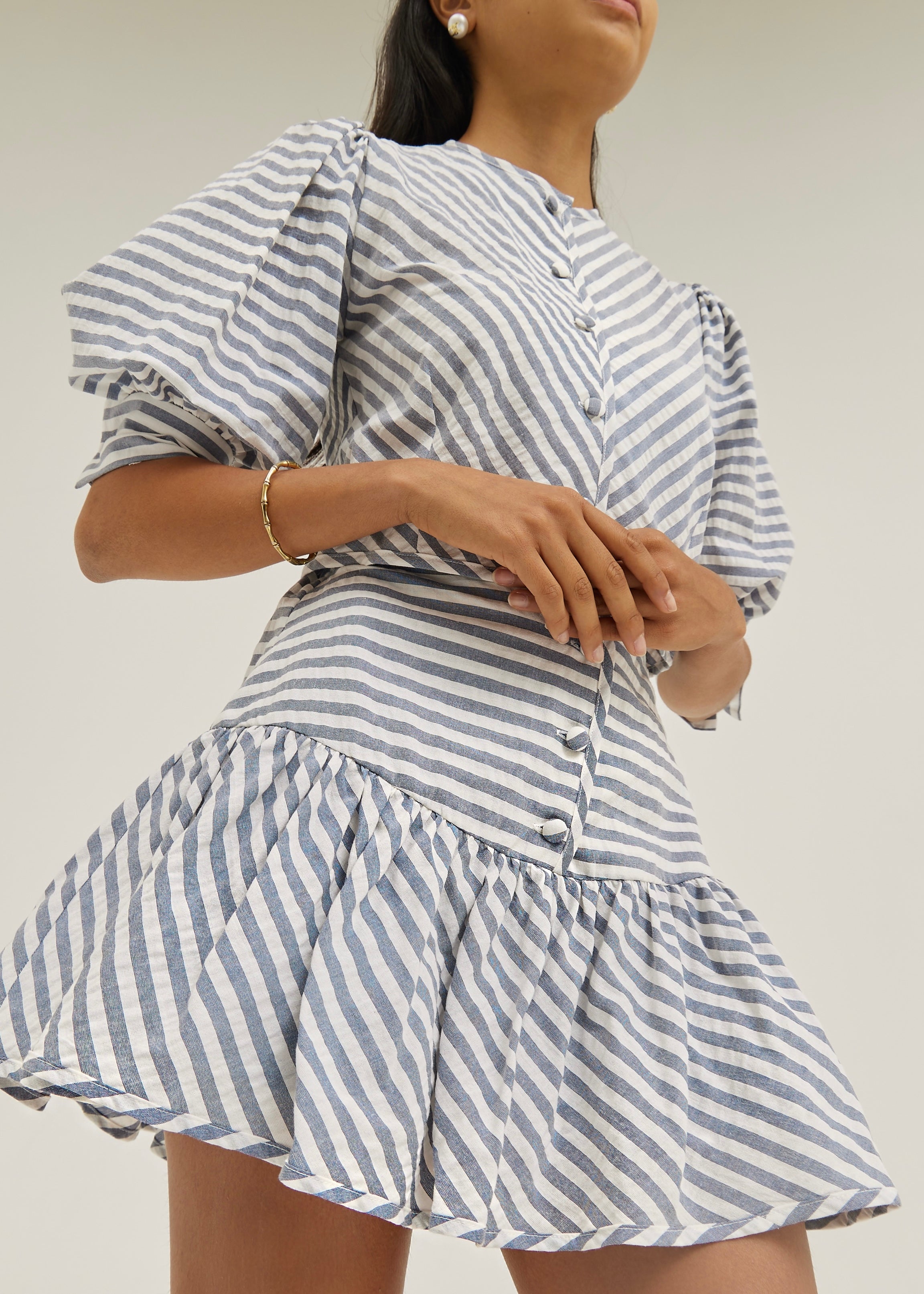 Blusa Laney de Resort a Rayas con Botones | Azul Marino/Blanco