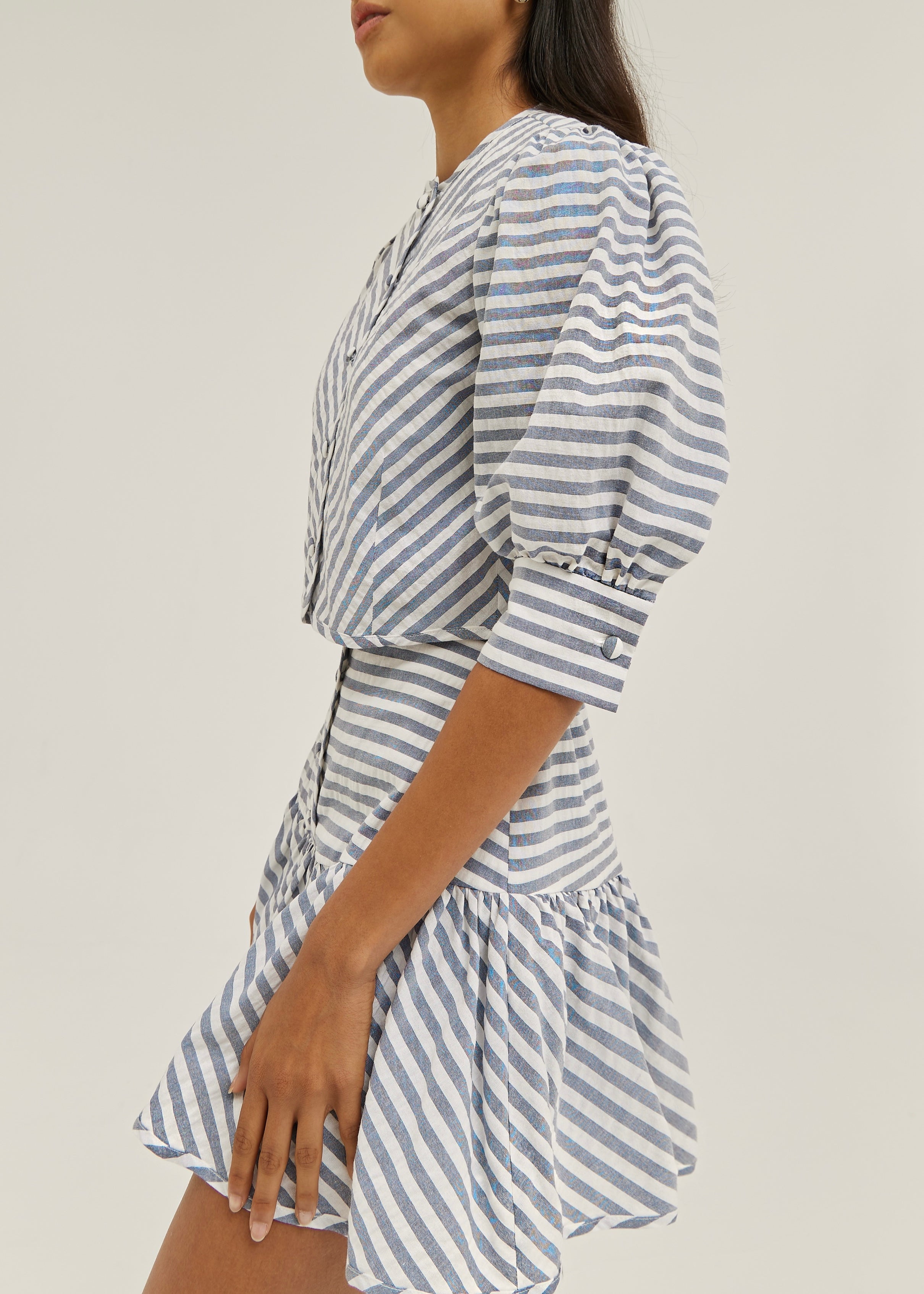 Blusa Laney de Resort a Rayas con Botones | Azul Marino/Blanco