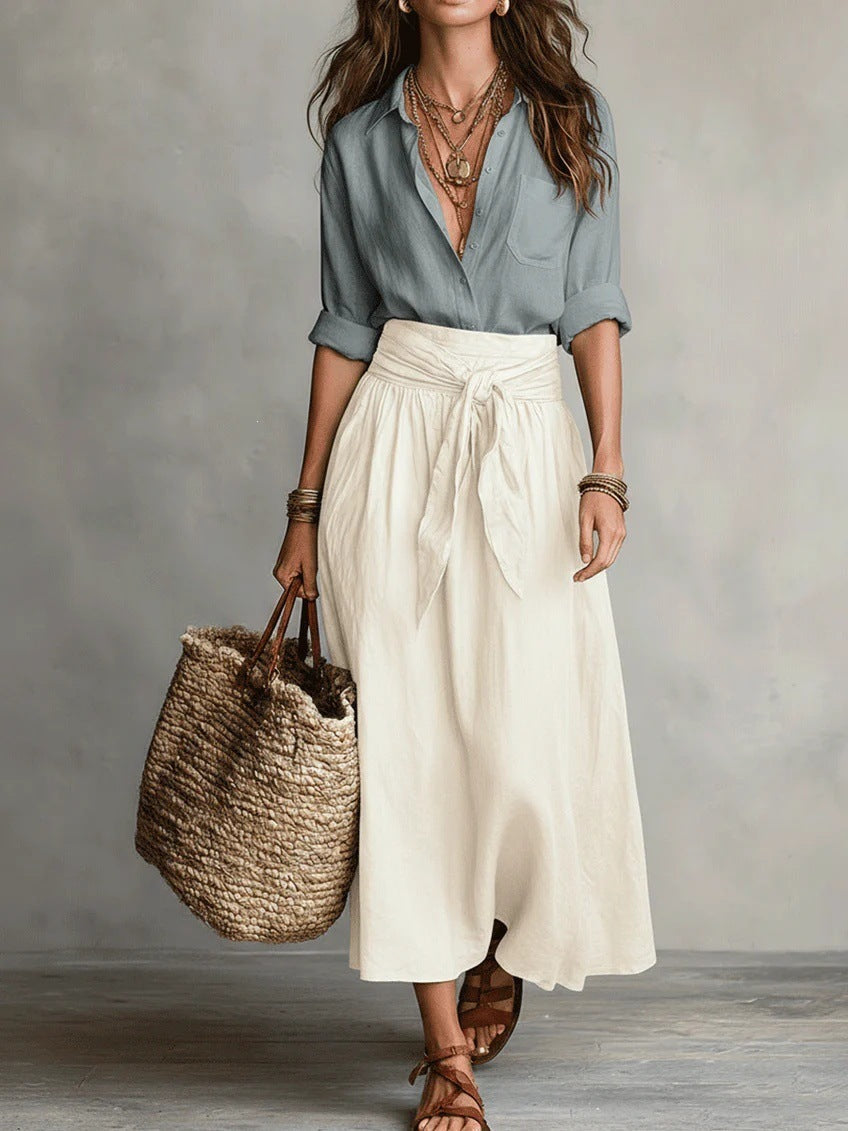 Vera | Conjunto de dos piezas: top negro y falda midi verde oliva