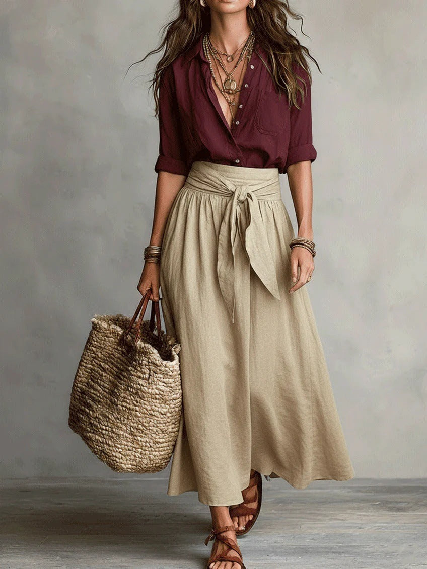 Vera | Conjunto de dos piezas: top negro y falda midi verde oliva