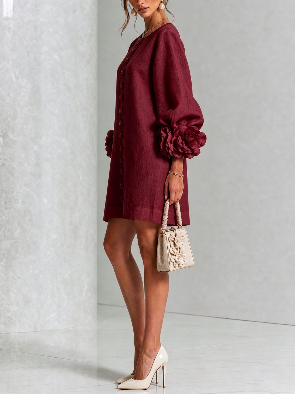 Vestido Mini Amara Elegante con Botones Florales