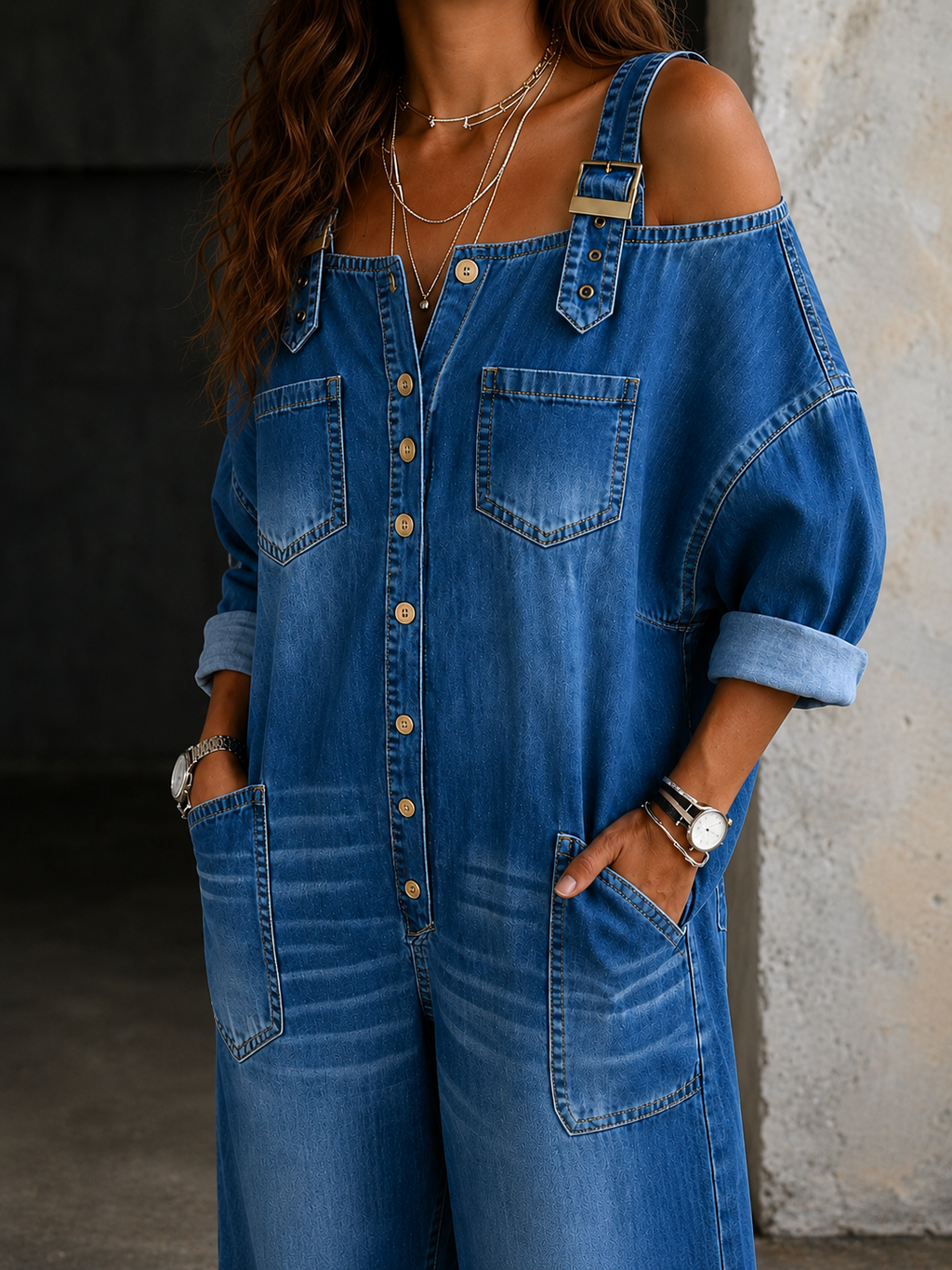 Selena | Mono de denim sin tirantes