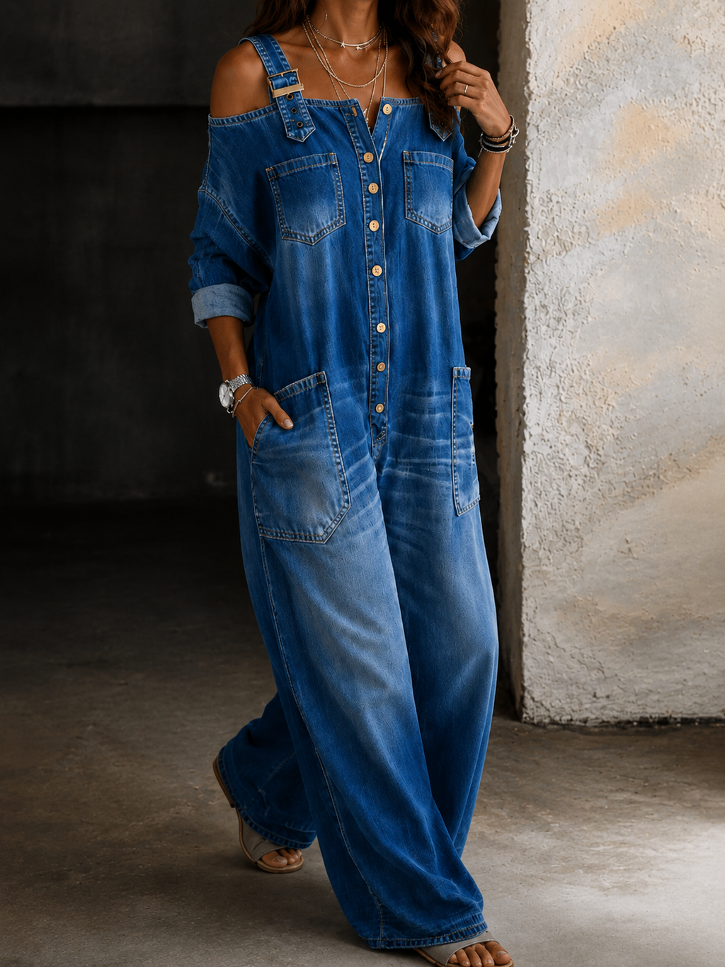 Selena | Mono de denim sin tirantes