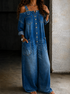 Selena | Mono de denim sin tirantes