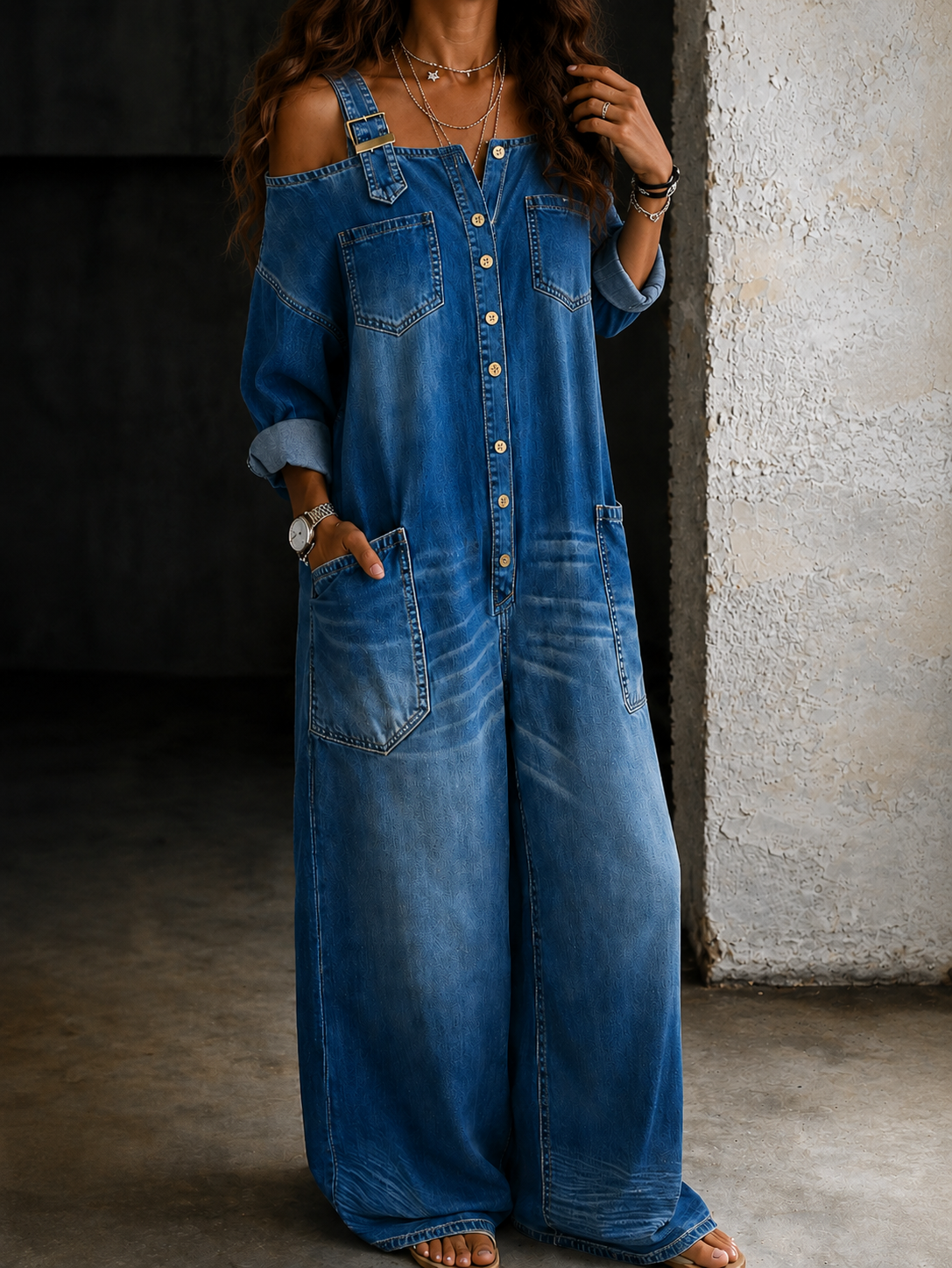Selena | Mono de denim sin tirantes